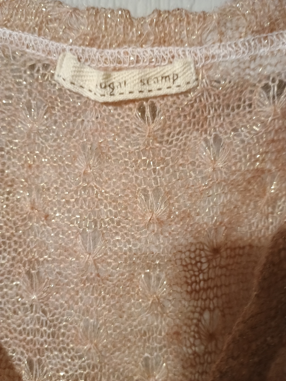 Soft Metallic Lace-Knit Women's Sweater - Blush